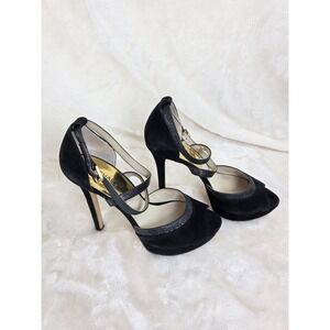 Michael Kors Black Suede Peep Toe Platform Heels Women's Size 8.5M